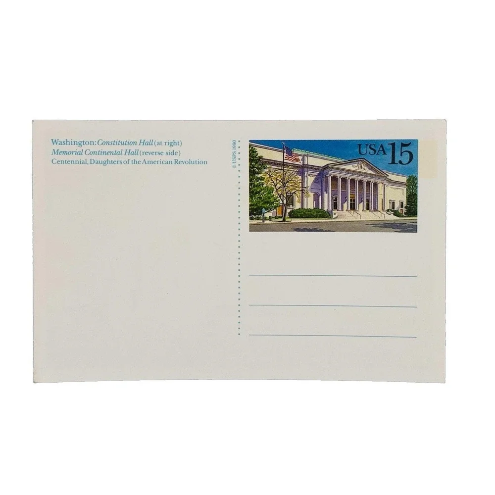 1990 USPS 15c Constitution Hall Memorial Continental Hall Postal Card UX151 VTG